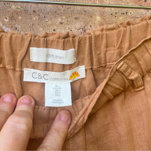 C AND C CALIFORNIA LARGE RUST BROWN 100% LINEN PULL ON PANTS - Picture 5 of 11
